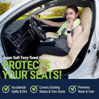 Towel Seat Cover, Waterproof Car Seat Protectors for Gym, Workout & Active Lifestyle, Universal Fit for Car SUV Truck Van, Non-Slip 3 Strap Design, Machine Washable, 1 Pack Tan