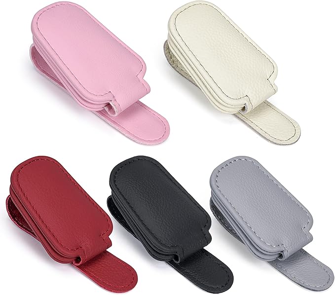 Shering Sunglasses Holders for Car Sun Visor, Magnetic Leather Glasses Eyeglass Hanger Clip for Car, Visor Sunglasses Holder Clip Car Accessories for Truck(4, Black)