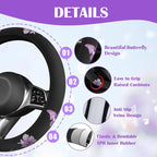 Butterfly Steering Wheel Cover and Waterproof Car Floor Mats,Purple Car Mats 14.5-15inch Steering Wheel Covers Universal Fit for Suvs,Sedans Cars,for Women Girl(Black and Purple)