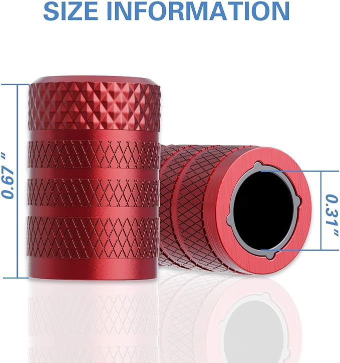Tire Valve Stem Caps, Red, 4 pcs/Pack, Anodized Aluminum Tire Valve Cap Set, Corrosion Resistant, Universal Stem Covers for Cars Trucks Motorcycles SUVs and Bikes