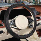 Nappa Leather Steering Wheel Cover, Advanced Microfiber Leather Non-Slip Breathable Fabric, Warm in Winter and Cool in Summer, Black Large 15.5 inch to 16 inch