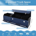 Car Trunk Organizer, Leather Trunk Organizer for SUV with Lid and Sturdy Handle Collapsible Adjustable Storage (Blue, 41 x 11.4 x 12.2in)