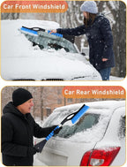 27" Aluminum Snow Brush with Ice Scrapers for Car Windshield and Window | Car Snow Scraper and Brush with Ergonomic Foam Grip Winter Accessories (Blue)