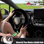 Furry Car Steering Wheel Cover, Heat Absorbing Fluffy Cover, Soft Warm Plush Non-Slip, 14 1/2-15 inch, for Women Girls, Black