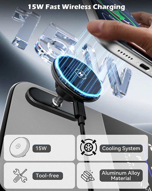 15W Charging for Hyundai Ioniq 5/Ioniq 9 Phone Mount, Magnetically Attaches to Metal Dashboard Phone Holder for 2022-2025 Ioniq5 2026 Ioniq 9, 2024-2025 Sonata Kona & 2025-2026 Tucson