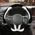 Furry Cute Soft Steering Wheel Cover 15 inch Black with White | Fluffy Short Plush Car Accessories, Non-Slip Cold-Proof Sweat-Proof Colorfast, Universal 14.5 inch to 15 inch