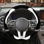 Furry Cute Soft Steering Wheel Cover 15 inch Black with White | Fluffy Short Plush Car Accessories, Non-Slip Cold-Proof Sweat-Proof Colorfast, Universal 14.5 inch to 15 inch