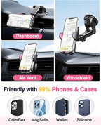【85+LBS Strongest Suction & Military-Grade Ultimate Car Phone Mount【Patent & Safety Certs】 Cell Phone Holder for Dash Windshield Vent for iPhone 17 Pro Max Automobile Accessory Kits,Light Pink