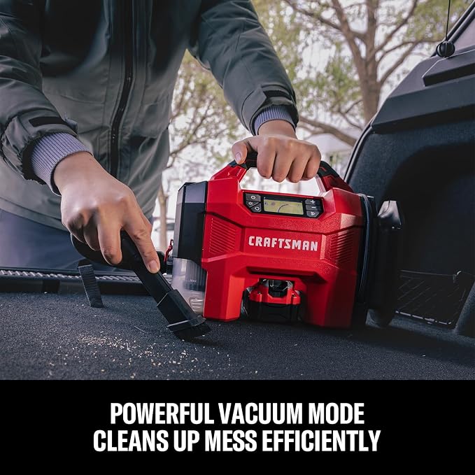 3-in-1 Tire Inflator, 160PSI Portable Air Compressor/Car Vacuum/Dust Blower, 20V Cordless & 12V Car Power, Air Pump with LED Light for Cars Trucks RV Tires (Battery Sold Separately)