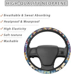 Car Steering Wheel Covers for Womens Boho Flower Steering Wheel Cover Soft Anti-Slip Rubber Stretch-on Steering Wheel Protector Cover Sweat Auto Accessories Interior Decor