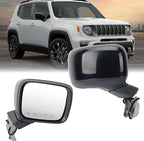 Right Passenger Side Mirror Compatible with Jeep Renegade 2015-2025 Temperature Sensor Heated Manual Folding Power Glass Paintable Black (5+2 Pins)