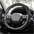 Sun Walker Carbon Fiber Car Steering Wheel Cover, 15" Anti-Slip Wear-Resistant Steering Wheel Protector Stylish Interior Decor, Ultra-Thin Comfortable Leather Wheel Cover for Women Men (Black)