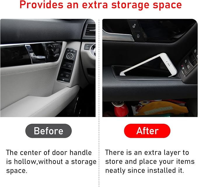 Compatible with Mercedes Benz C Class Door Storage Box W204, 2 Pcs Door Handle Pocket Storage Box Insert for C300 C400 C63 2008-2014 (for Sedan Only, Not for Coupe)