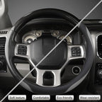 Customized Auto Car Steering Wheel Cover for Dodge RAM 1500 2500 3500, 15.5-16 inch (Black+Gray-Large Size)