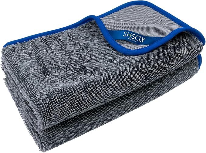 2-Pack Twist Pile Microfiber Car Drying Towel Gray 20 x 24 in | Ultra Absorbent, Scratch-Free, Lint-Free, Streak-Free Finish, Machine Washable