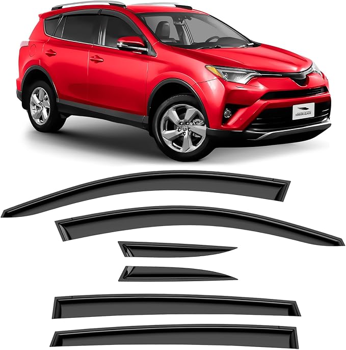 Voron Glass Tape-on Extra Durable Rain Guards for Toyota RAV4 2013-2018, Window Deflectors, Vent Window Visors, 6 Pieces - 100466
