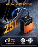 OXILAM C1 Tire Inflator Portable Air Compressor - Rechargeable 3x Faster Air Pump For Car Tires With Tire Pressure Gauge, 150psi Cordless Air Compressor For Car, Motorcycle, Bike, Ball And More