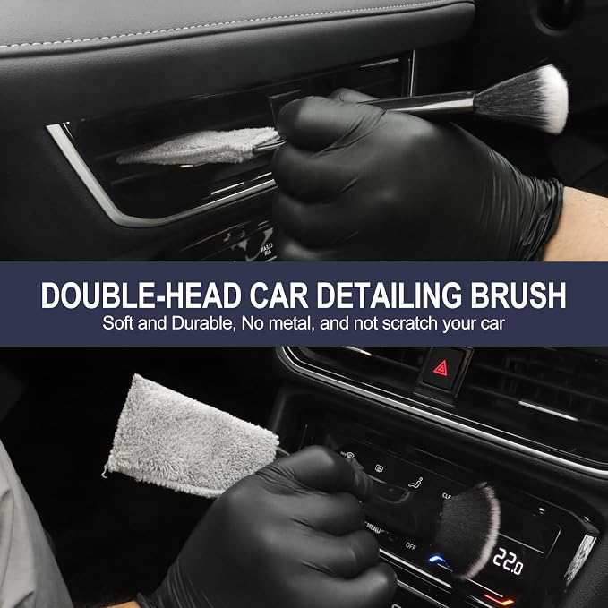 6PCS Car Detailing Brush Set, Boars Hair Car Detailing Brushes, Ultra Soft No Scratch Interior Detail Brush, Car Duster, Car Interior Detailing kit, Car Cleaning Supplies kit for Leather, Air Vents