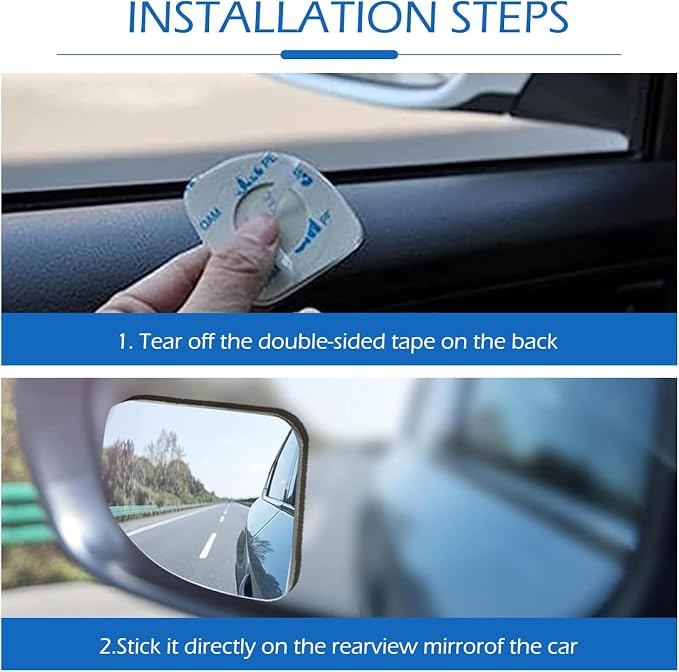 2 PCS Car Blind Spot Mirrors, HD Fan Shaped Glass Frameless Convex Rear View Mirrors, Stick on Adjustable Wide Angle Reverse Assist Mirror, Universal for Car SUV and Truck (Transparent)