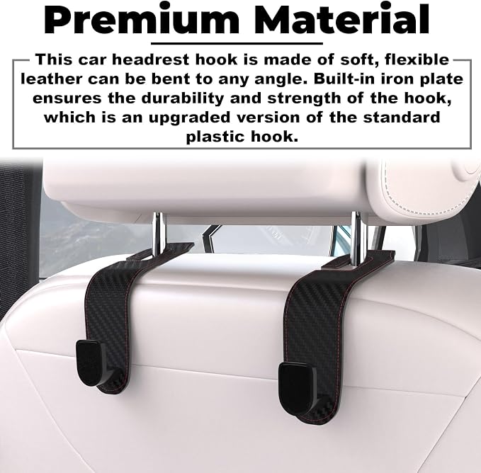 2 Pcs Seat Headrest Hook for Car, Seat Back Hanger Holder Hooks, Hanger Storage Organizer for Purse Bags Coat, Car Interior Accessories Leather Hidden Hook