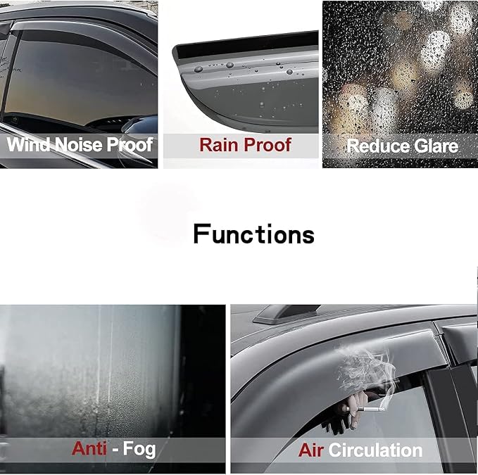 Window Visors Smoke Rain Guard for 2007-2018 Jeep Wrangler JK 4-Door 194249 | 4pcs In-Channel Style UV-Protect Window Vent Deflector Shades for 2007-2018 Jeep Wrangler (JK) 4-Door car Accessories