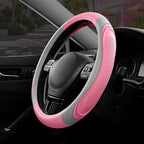 Car Steering Wheel Cover - Microfiber Leather Steering Wheel Wrap Sports 14.5-15 Inch Steering Wheel Cover Non-Slip for Men Women Pink & Gray Color