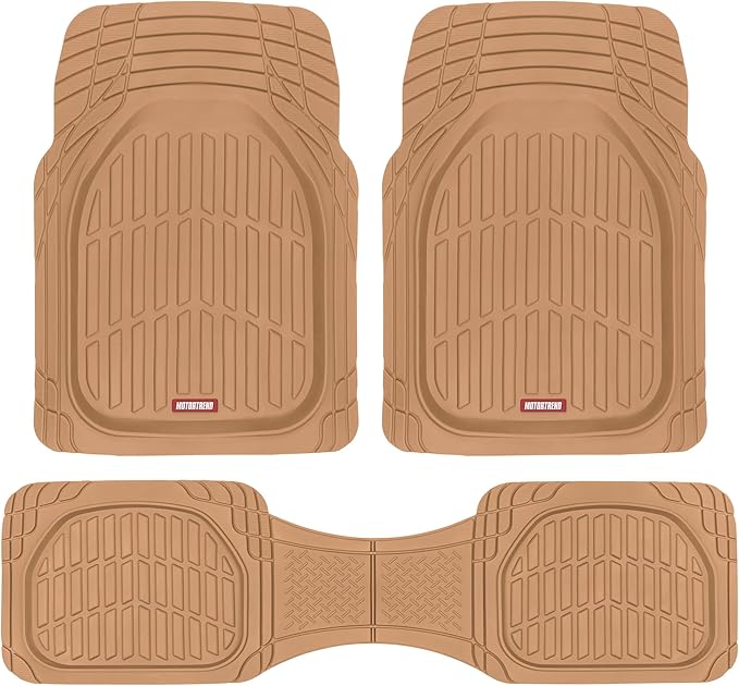 FlexTough Floor Mats for Cars, Beige Deep Dish All-Weather Mats, Waterproof Trim-To Fit Automotive Floor Mats for Cars Trucks SUV, Universal Floor Liner Car Accessories