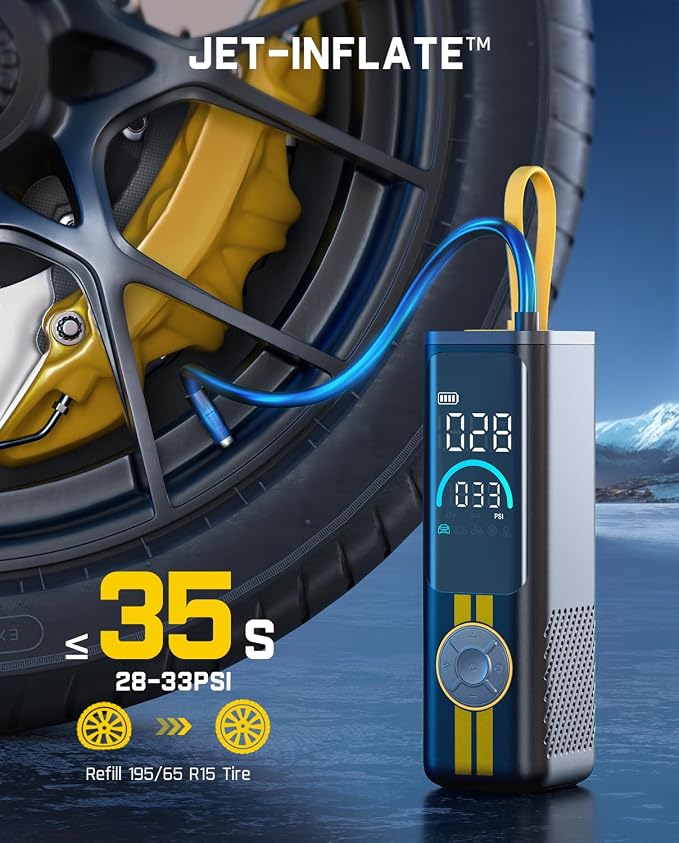 Fanttik X9 APEX Portable Air Compressor for Car Tires, 35s Fast Inflation, 150PSI Cordless Tire Inflator with Light and Power Bank, Handed Inflator for SUV, Sedan, Motorcycle, Bike, Ball,Racing Yellow