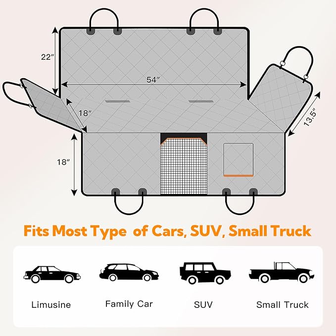 Dog Car Seat Cover for Back Seat,600D Heavy Duty Dog Hammock for Car with Side Flap,100% Waterproof Pet Backseat Cover, Anti-Scratch Nonslip Pet Seat Protector for Cars Trucks and SUV