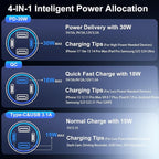65W 4-Port Super Fast Type C Car Charger USB C for Samsung S26/S25/S24/S23/S22 Ultra/A17/A16/Z Fold/Flip Android Car Phone Adapter 12v Cigarette Lighter Plug with Voltage Display+6FT USB C Cable