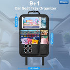 Car Backseat Organizer with Table Tray(2-Pack) 9 Storage Pockets Backseat Car Organizer and storage with Tablet Holder, Kick Mats Back Seat Cover for Kids family Road Trip Essentials Travel