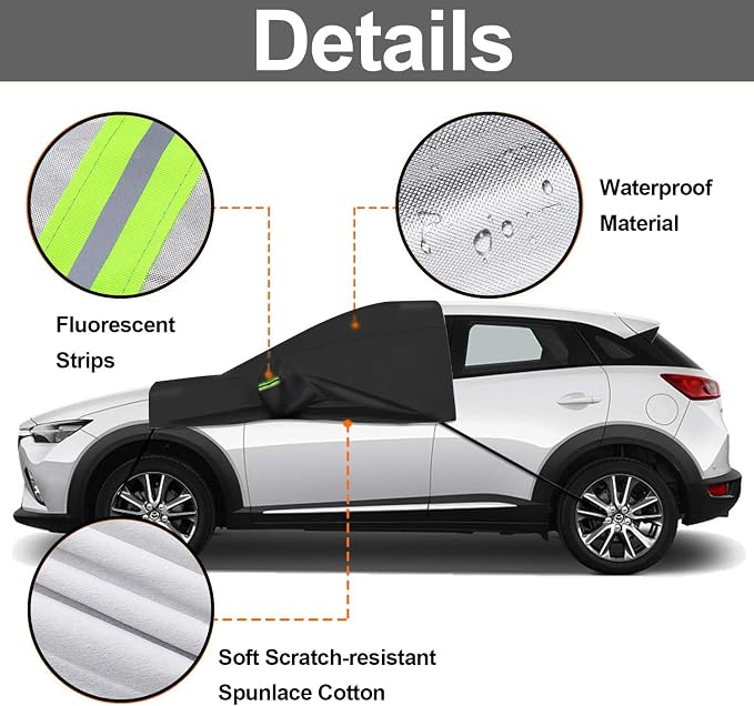 Extra Large Windshield Snow Ice Cover with Side Mirror Covers, Protects Windshield and Wipers from Weatherproof, Rain, Sun, Frost, Vehicles, Cars Trucks Vans and SUVs (94.5" x 65")