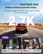 S1 Pro DMS AI Dash Cam Front and Inside, ADAS, DMS, 2.7K 2 Channel Dash Camera, STARVIS 2 Dashcam, HDR Night Vision, 5G WiF i& GPS, APP/Voice Control, 24/7 Parking Mode, 1TB Max