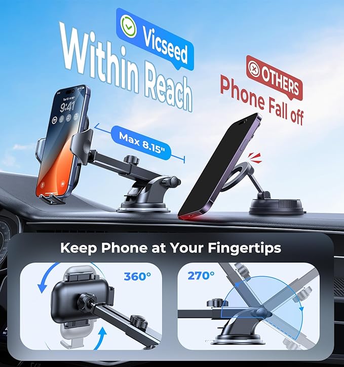 [No.1 Powerful Suction] [Rally Racing-Grade Stability] Phone Holders for Your Car 2026 Upgraded Car Phone Holder Mount Truck Stand for Dashboard Windshield Vent for iPhone Samsung All Phones