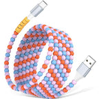 USB A to USB C Cable 6FT,Beaded Charger Cord for iPhone 17 16 Pro Max 17e 15 Car play,Type C Cute Car Charger Cord for iPad 10 11th A16/Samsung S26 S25 S24 S23 FE/Android Phone Girl Women,Blue-Orange