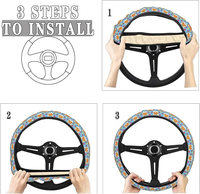 Fox Rainbow Love Steering Wheel Covers Anti-Slip Elasticity Car Accessories Steering Wheel Protector Universal 15 Inch for Cars SUV Vehicle Truck