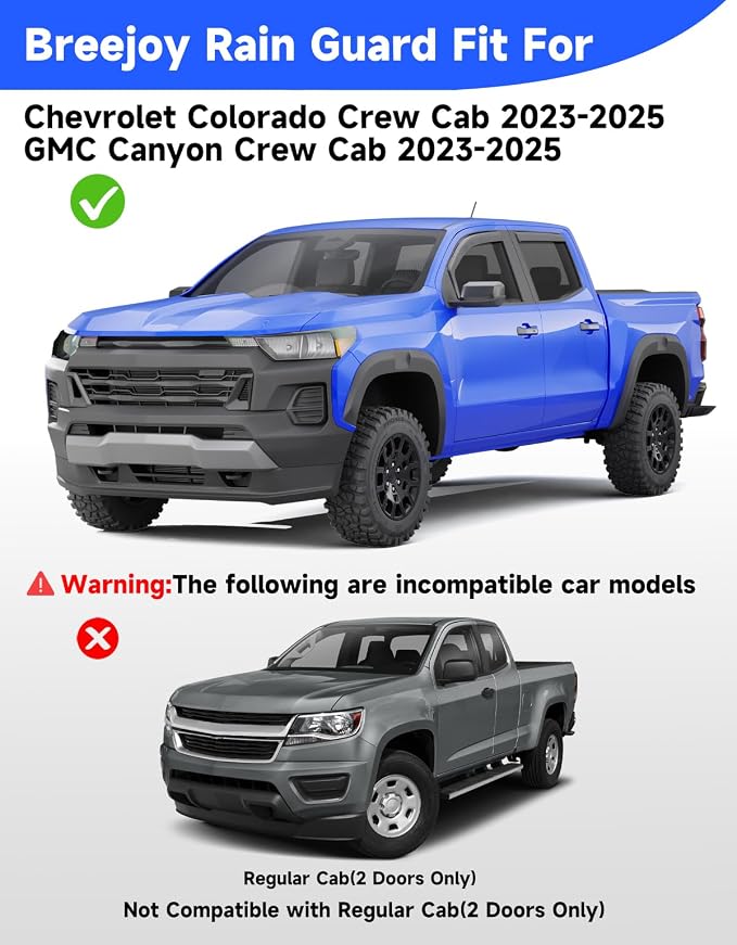in-Channel Rain Guards Fit for Truck Chevy Colorado/GMC Canyon 2023 2024 2025 2026 Crew Cab Window Rain Guards Visors Vent Visors Window Deflector Vent Shades Car Accessories -4 pcs