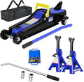 5 Piece Car Truck Floor Jack Service, Hydraulic Trolley Floor Jack & Jack Stands & Tire Repair Kit & L-Wrench for Garage, Automotive Shop, DIY, Lift Range 3.3"-15.2", 2 Ton/4000 LBS Capacity