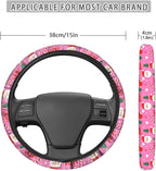 Steering Wheel Cover for Women Sweat Absorbing Non-Slip Protection | Santa Claus Pink Print, Universal Fit Most Car Sedans SUVs, Comfort Grip Breathable Steering Wheel Protector
