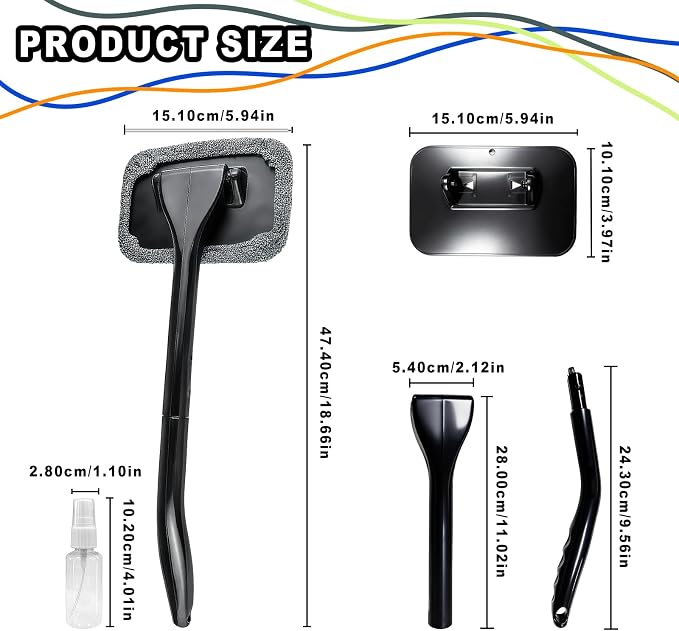 Car Windshield Cleaner Tool, Microfiber Windshield Cleaning Tool with 4 Soft Pads Rotatable Head Cleaning Kit Spray Bottle, Car Accessories Auto Glass Cleaner for Windows