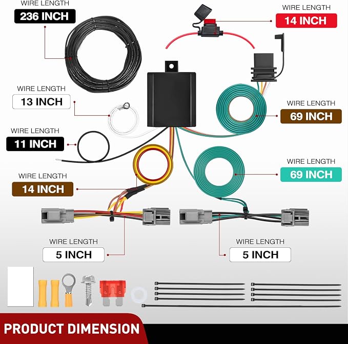4 Pin Trailer Wiring Harness Kit 56093 Vehicle Standard 4 Way Connector Custom with 2020 2021 2022 2023 2024 Ford Explorer 2011 2012 2013 2014 15 16 17 18 2019 Taurus 13-16 Lincoln MKS