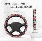 Watercolor Skull and Roses Car Steering Wheel Cover, Non-Slip Absorbing Sweat Car Wheel Cover Accessories for Men Women,Universal 15" Fit Auto SUV Vans Trucks