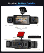 360° Dash Cam Front and Rear Inside Left Right, 4 Channel FHD 1080P Dash Cam for Cars, 3 Inch IPS Dashcams with Night Vision, Loop Recording, 24H Parking Mode Monitor, Reverse View