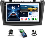 [4+128G] Android 15 Car Radio Stereo for Mazda 3 2009-2013 with Wireless Carplay&Android Auto,9 Inch Touchscreen Car Radio with Mirror Link Bluetooth FM/RDS WiFi GPS EQ SWC+AHD Backup Camera