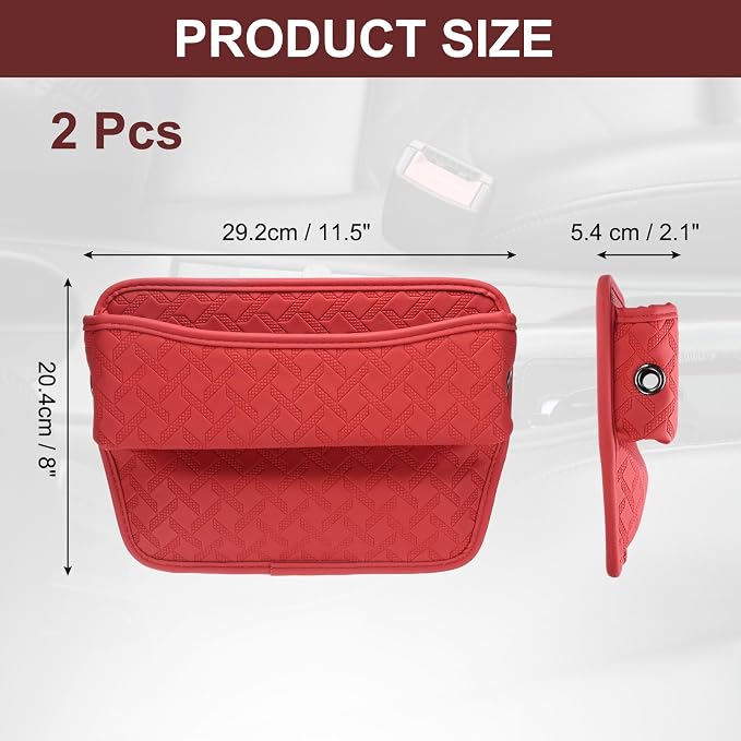 2pcs Car Seat Gap Filler Organizer 11.5 x 8 x 2.1 Inch Leather Universal Car Organizer Storage Box Between Seat and Console for Phone Sunglasses Keys, Red