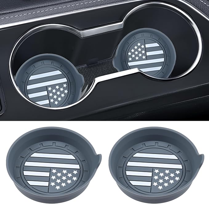 Car Cup Coaster Universal Non-Slip Silicone Cup Holder Insert Car Interior Accessories for Drink American Flag US Flag 2 Pack Grey