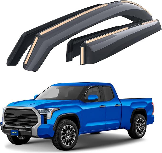 Goodyear Shatterproof in-Channel Window Deflectors for Toyota Tundra 2022-2026 Double Cab, Rain Guards, Window Visors for Cars, Vent Deflector, Car Accessories, 4 pcs - GY007864