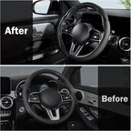 Car Steering Wheel Cover Leather Snap On 3Pcs Set Non-Slip Protector Wrap Steering Wheel Accessories 14.5-15 inch Universal Black