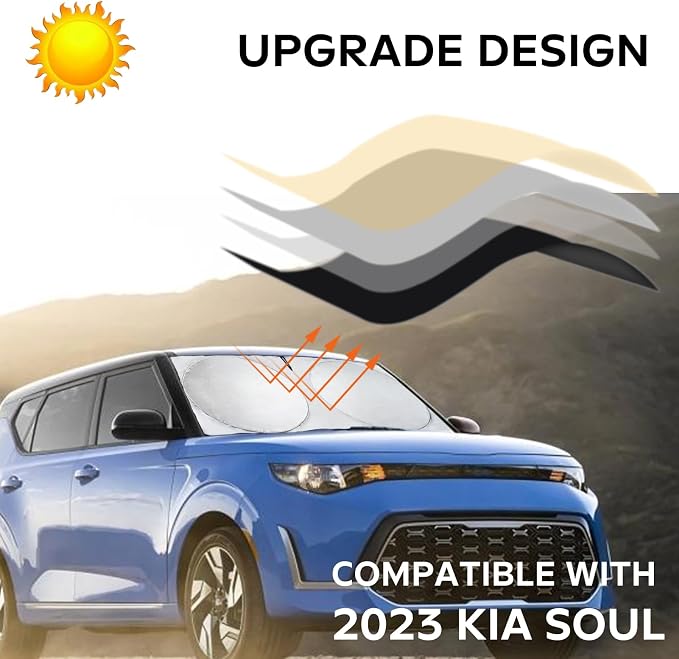 for Soul Windshield Sun Shade Window Sunshade Custom-fit 2020-2026 Kia Soul Wagon Windshield Cover Foldable Sun Visor Thicken 4-Layer Reflective Protector Block UV Rays Car Accessories