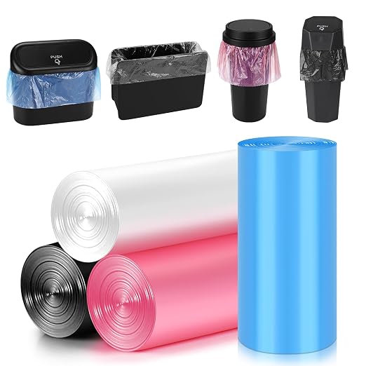 Mini Car Trash Can Bags for Auto Trash Bin, 120 Count Small Garbage Bags Organizer Tear-Resistant, Liner Refills (Vehicle Trash Can is not Included) - 4 Color Black, White, Pink, Blue
